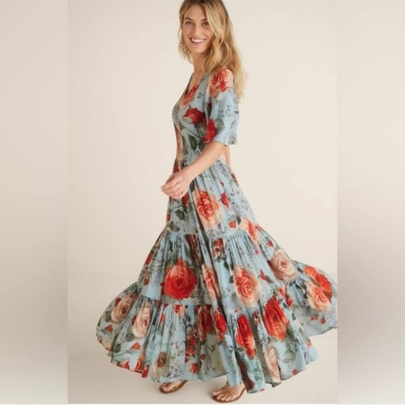 SOFT SURROUNDINGS First Blooms Porcelain Rose Maxi Dress S - Picture 5 of 9